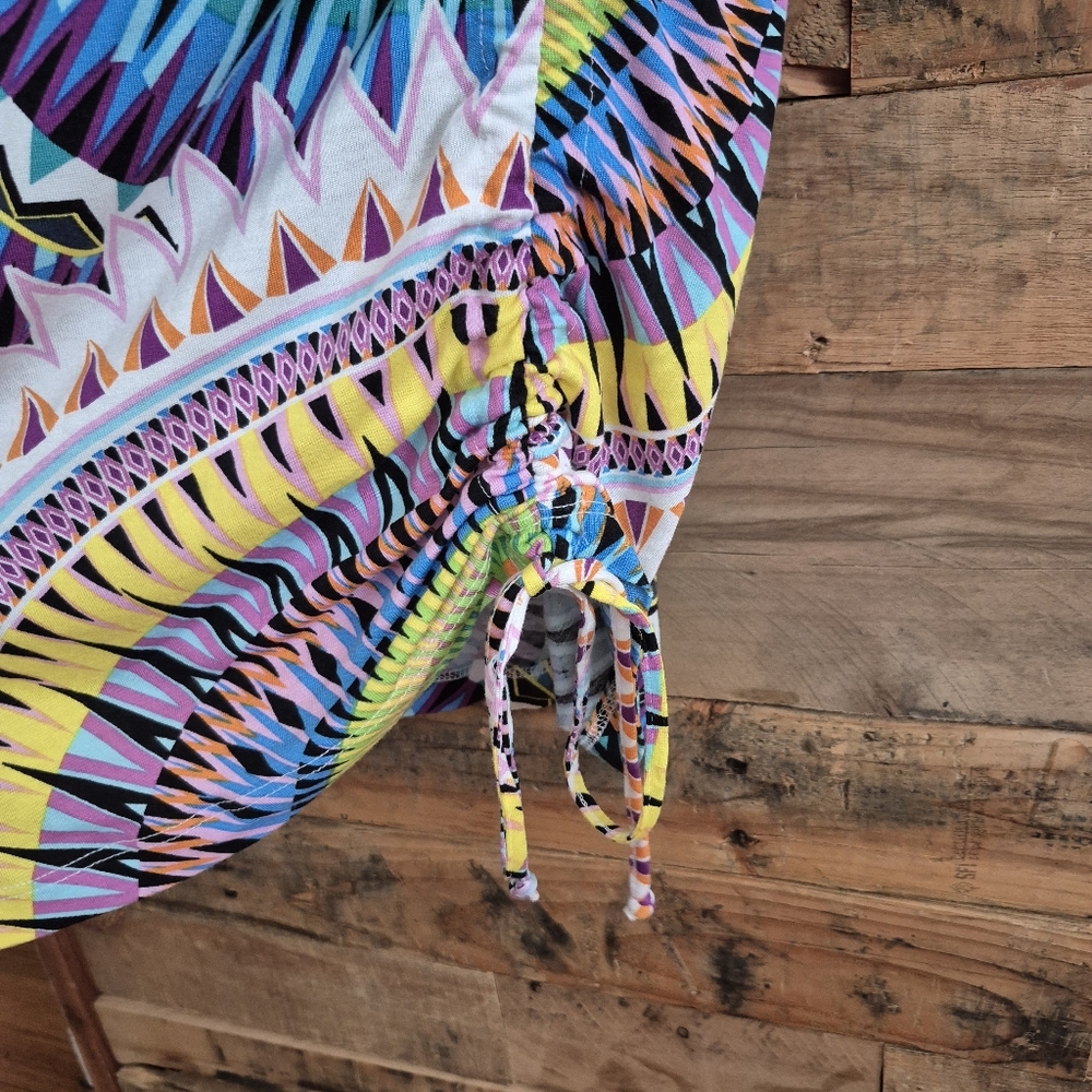 Lascana Venus Convertible Mini Dress XL Cover Up Drawstring Ruching Boho Tribal - Picture 10 of 15